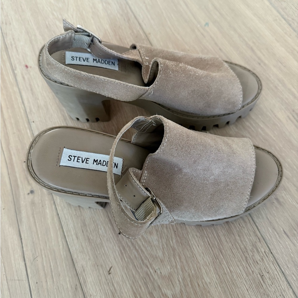 Steve Madden Tan Suede Platform Mules